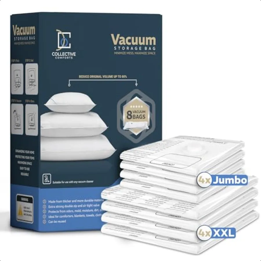 8 pack XXL Jumbo Vacuum Storage Bags Vacuum Seal Bags for Clothing Bedding Blankets Storage And Organization Space Saver Vacuum
8 pack XXL Jumbo Vacuum Storage Bags Vacuum Seal Bags for Clothing Bedding Blankets Storage And Organization Space Saver Vacuum