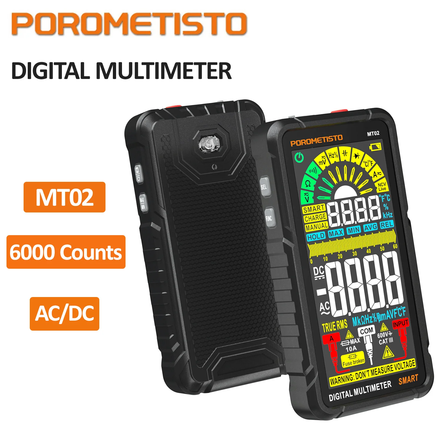 POROMETISTO Digital Multimeter Voltage Tester 6000 Counts TRMS Auto Ranging AC/DC Current Resistance Temp Capacitance Tester
POROMETISTO Digital Multimeter Voltage Tester 6000 Counts TRMS Auto Ranging AC/DC Current Resistance Temp Capacitance Tester