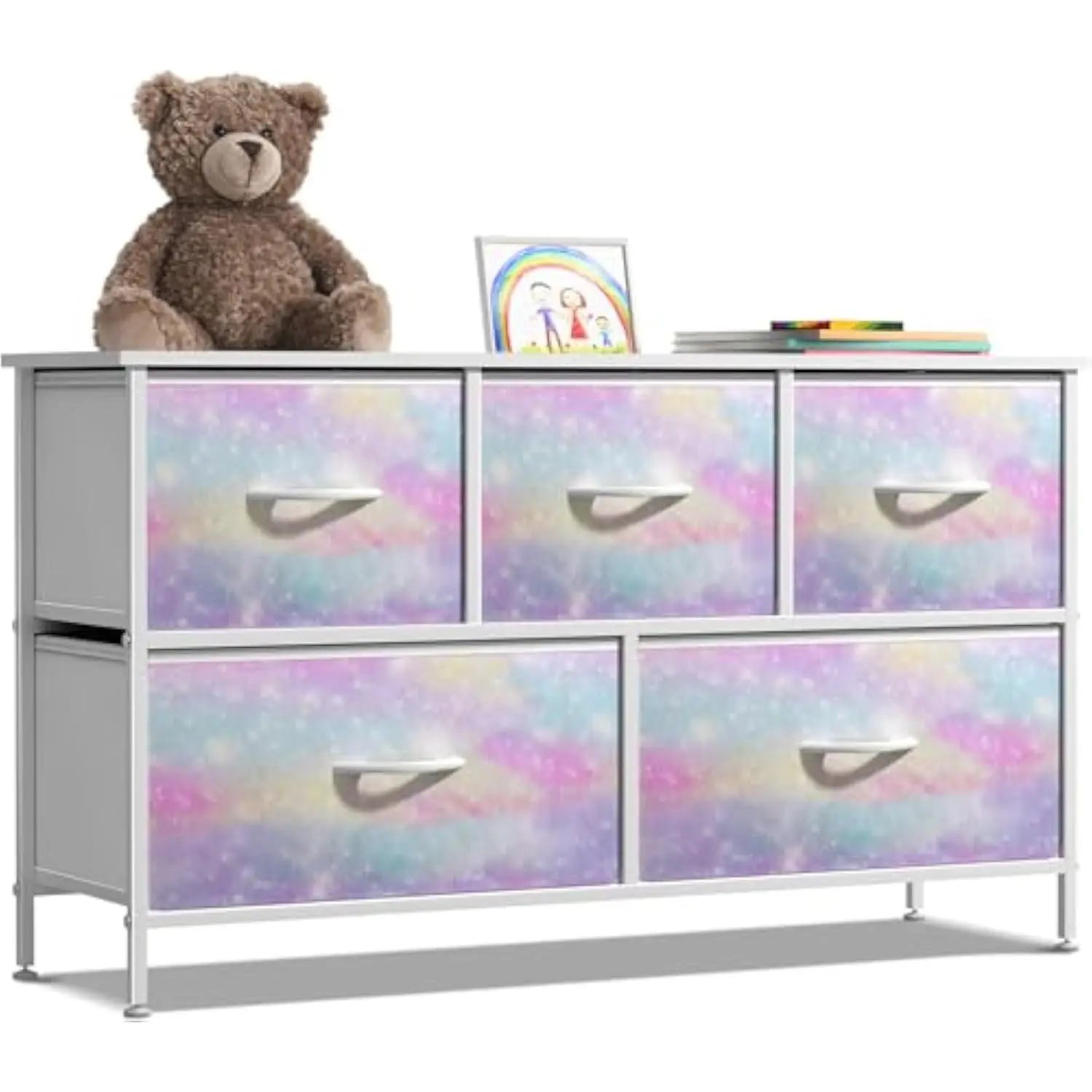 Kids Dresser with 5 Drawers - Storage Chest Organizer Unit with Steel Frame, Wood Top, Easy Pull Fabric Bins - Long Wide Tv St
Kids Dresser with 5 Drawers - Storage Chest Organizer Unit with Steel Frame, Wood Top, Easy Pull Fabric Bins - Long Wide Tv St