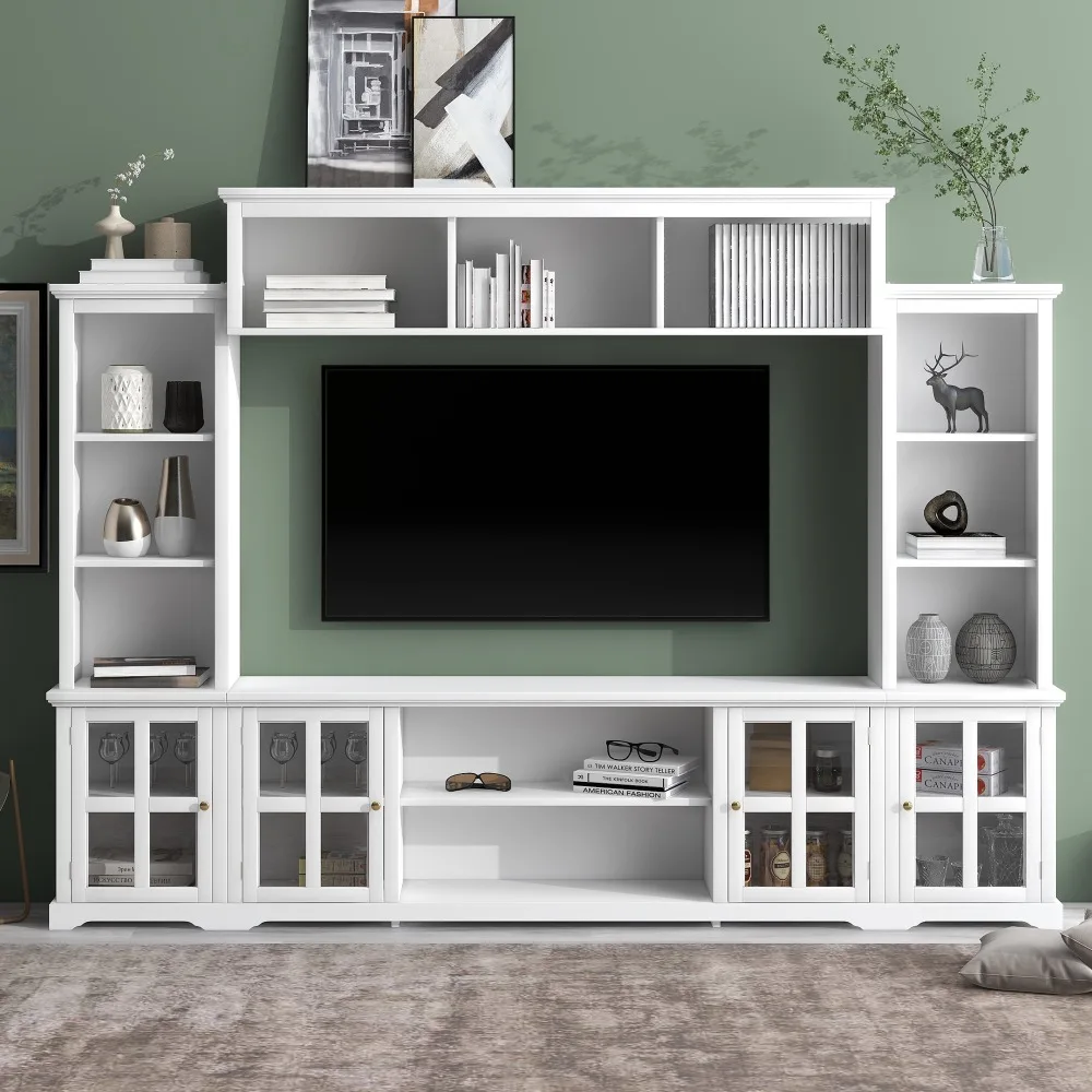 with Bridge, Modern TV Console Table for TVs Up to 70", Multifunctional TV Stand with Tempered Glass Door, White, TV Stands
with Bridge, Modern TV Console Table for TVs Up to 70", Multifunctional TV Stand with Tempered Glass Door, White, TV Stands