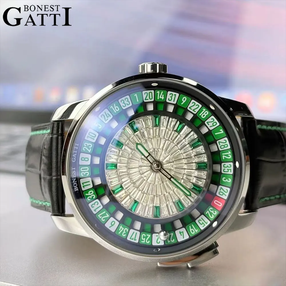 BONEST GATTI Men Automatic Watches European Button Roulette Fun Game Sapphire Glass Mechanical Watch Diamond Dial Men's Watch
BONEST GATTI Men Automatic Watches European Button Roulette Fun Game Sapphire Glass Mechanical Watch Diamond Dial Men's Watch