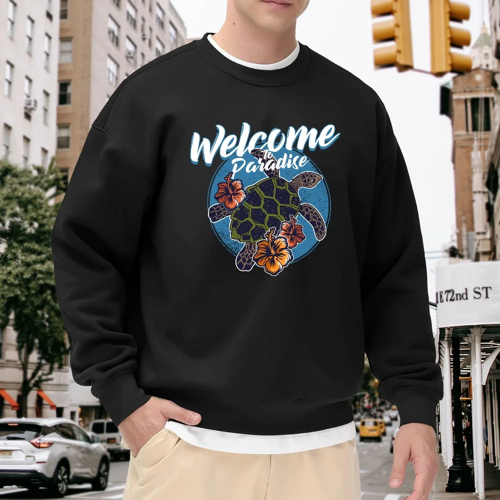 Men's Black Crew Neck Pullover Sweatshirt with Turtle and Floral Print Pattern, Loose Casual Street Style, Comfortable and Versatile Top for Everyday Wear
Men's Black Crew Neck Pullover Sweatshirt with Turtle and Floral Print Pattern, Loose Casual Street Style, Comfortable and Versatile Top for Everyday Wear