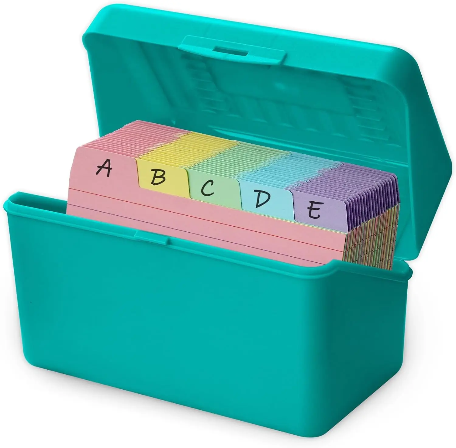 3x5 Index Card Holder Box with 100 Dividers & Cards, Teal Plastic Storage
3x5 Index Card Holder Box with 100 Dividers & Cards, Teal Plastic Storage