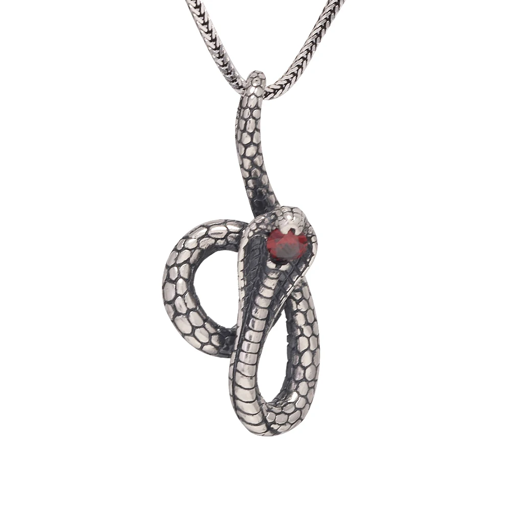 925 Sterling Silver Vintage Snake Pendant Necklace Red Zircon Thai Silver Color Gothic Punk Jewelry Gift for Women Men
925 Sterling Silver Vintage Snake Pendant Necklace Red Zircon Thai Silver Color Gothic Punk Jewelry Gift for Women Men
