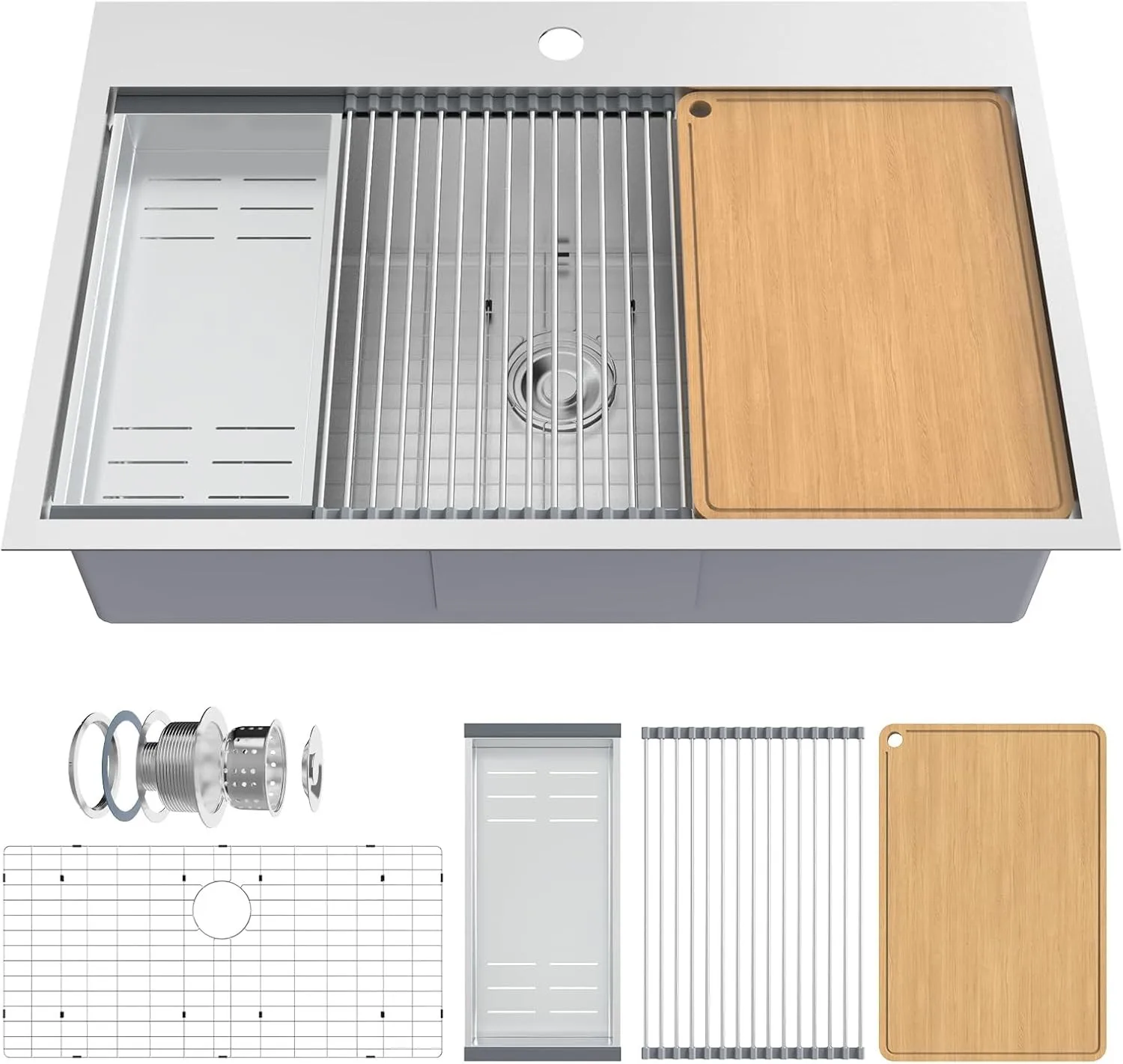 33" x 22" x 9" Undermount Kitchen Sink Stainless Steel Single Bowl w/Drying Rack
33" x 22" x 9" Undermount Kitchen Sink Stainless Steel Single Bowl w/Drying Rack