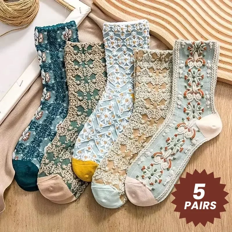 5 Pairs of Retro Three-dimensional Relief Socks, WOMEN'S Medium Length Socks, Slim and Cute in Summer, Forest Style and Artistic
5 Pairs of Retro Three-dimensional Relief Socks, WOMEN'S Medium Length Socks, Slim and Cute in Summer, Forest Style and Artistic