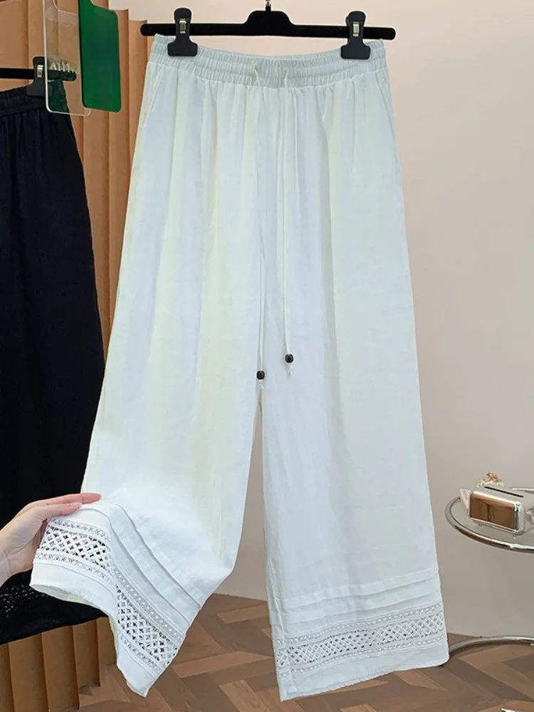 White Linen Wide Leg Pants Women Summer Elastic Waist Breathable Versatile Linen Straight Casual Long Trousers
White Linen Wide Leg Pants Women Summer Elastic Waist Breathable Versatile Linen Straight Casual Long Trousers