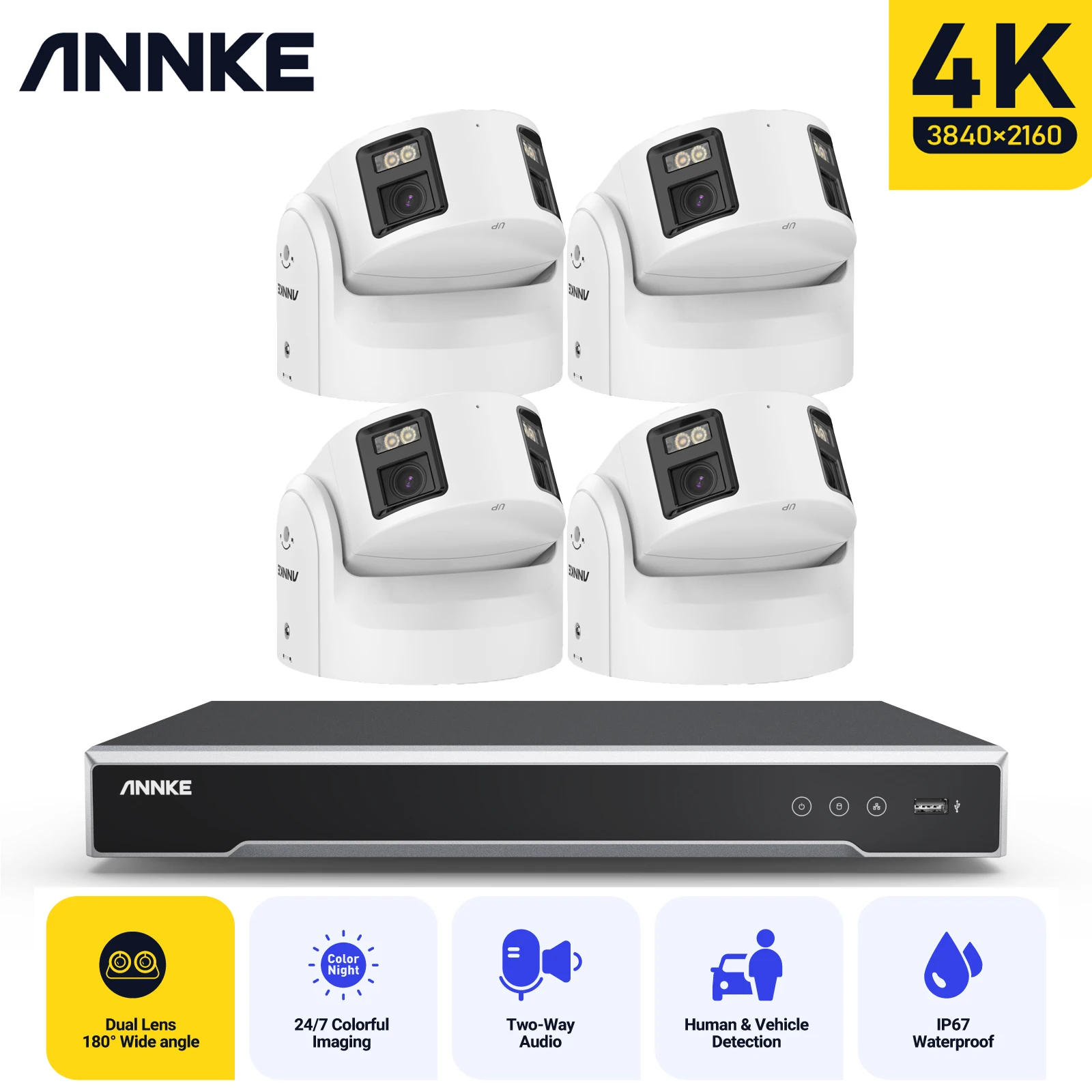 Камера видеонаблюдения ANNKE 4K Duo с двумя объективами, полноцветная POE AI камера наблюдения с ночным видением для обнаружения человека
Камера видеонаблюдения ANNKE 4K Duo с двумя объективами, полноцветная POE AI камера наблюдения с ночным видением для обнаружения человека