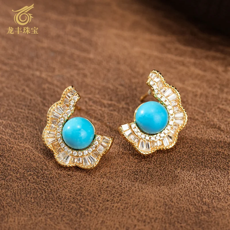 Turquoise S925 Silver Plated 18k Gold Natural Turquoise Round Bead Earrings Versatile Women's Style
Turquoise S925 Silver Plated 18k Gold Natural Turquoise Round Bead Earrings Versatile Women's Style