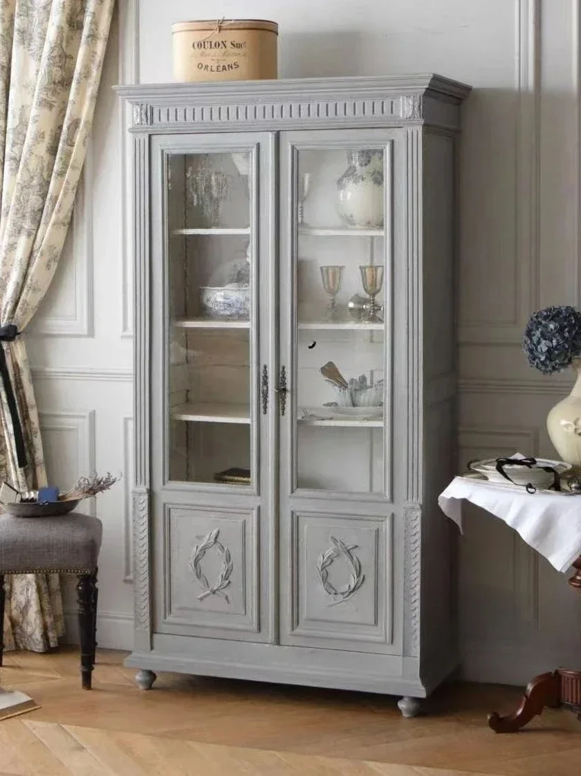 American solid wood wine cabinet French bookcase for old dining edge oak storage decoration display cabinet
American solid wood wine cabinet French bookcase for old dining edge oak storage decoration display cabinet