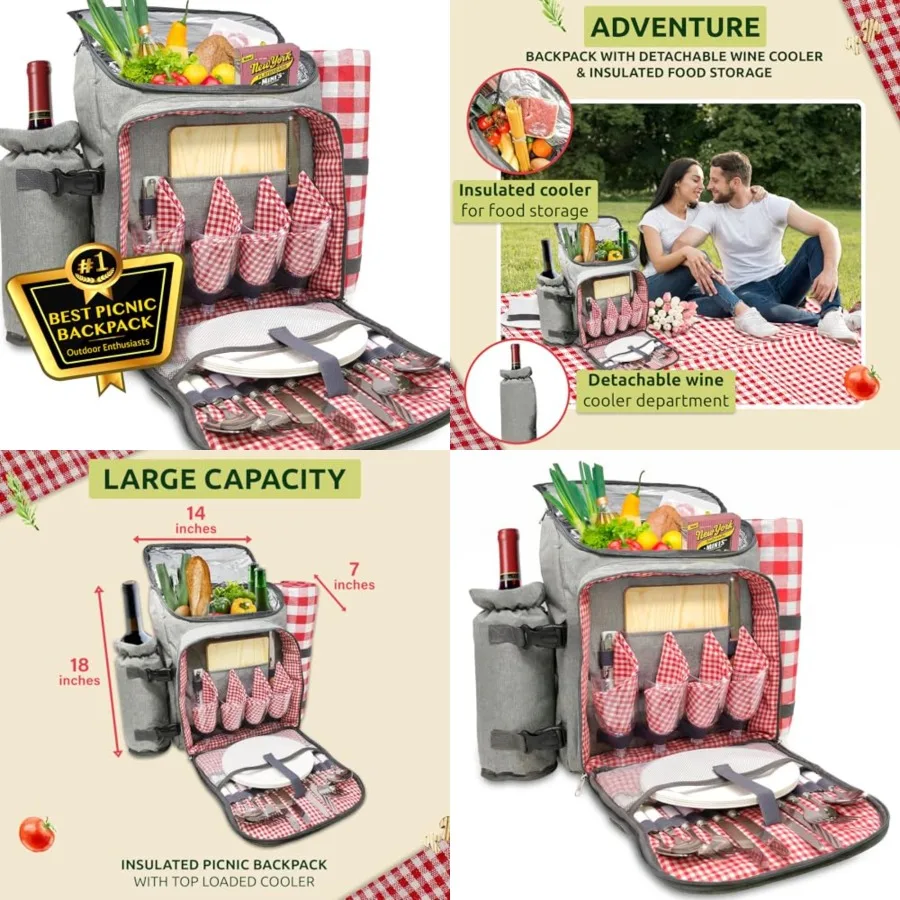 Picnic Backpack for 4, Insulated Picnic Set with Dinnerware, Wine Cooler, Blanket Cutlery Service, Waterproof Outdoor Bag for B
Picnic Backpack for 4, Insulated Picnic Set with Dinnerware, Wine Cooler, Blanket Cutlery Service, Waterproof Outdoor Bag for B