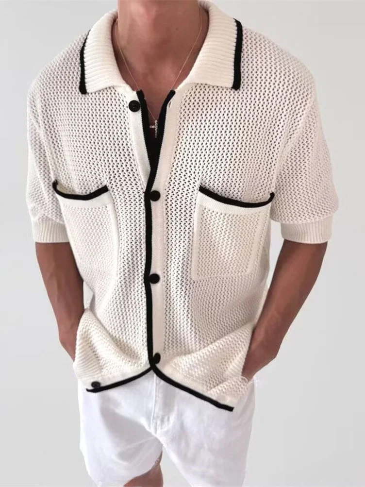 Men's Knitted Hollow out Cardigan Short Sleeve Turn-down Collar Color Block Casual Shirt Loose Fit Breathable Summer Outerwear
Men's Knitted Hollow out Cardigan Short Sleeve Turn-down Collar Color Block Casual Shirt Loose Fit Breathable Summer Outerwear