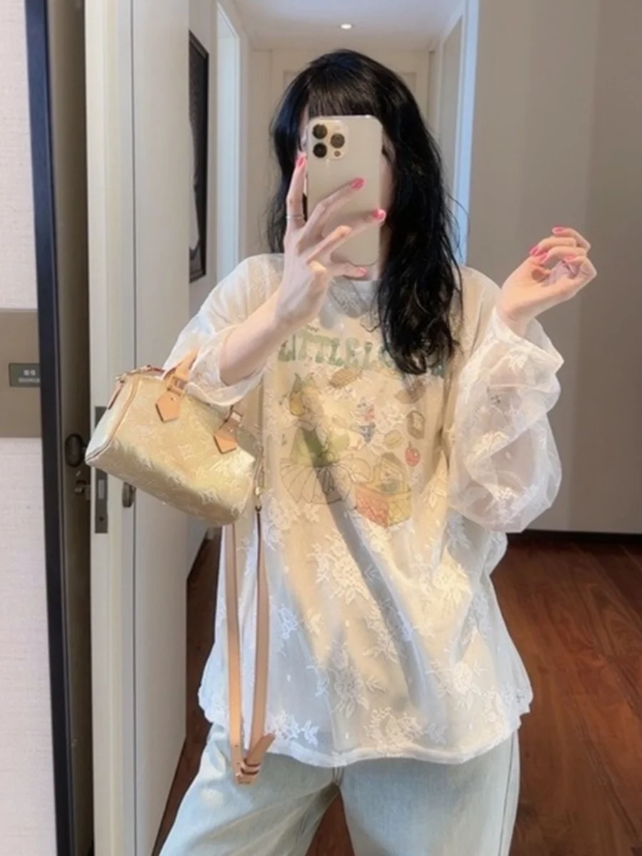 plus Size Women's Summer New Cartoon Bell Girl Splicing Embroidery Mesh Fake Two-Piece T-Shirt Korean Style Loose Fit High Waist
plus Size Women's Summer New Cartoon Bell Girl Splicing Embroidery Mesh Fake Two-Piece T-Shirt Korean Style Loose Fit High Waist