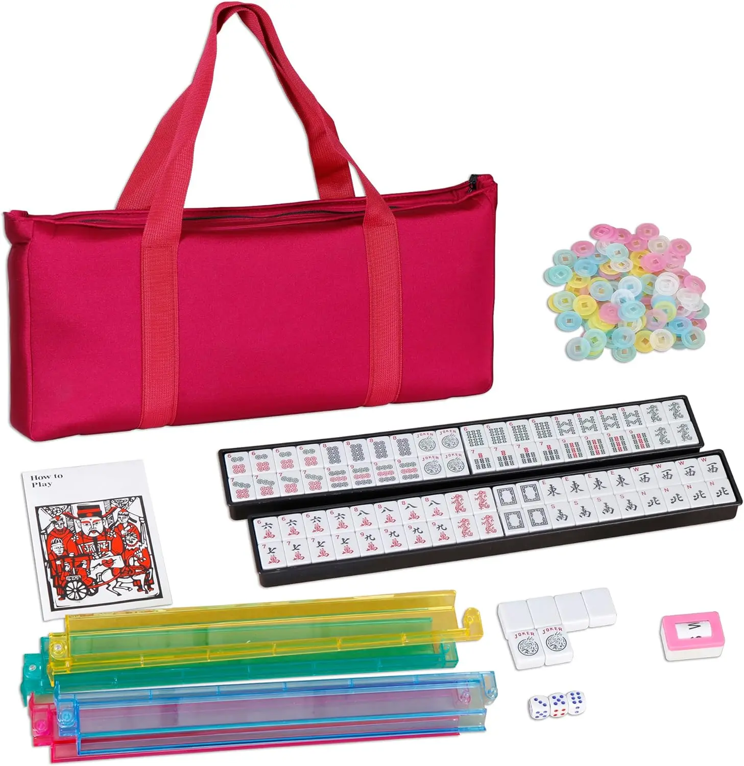 166 Tiles American Mahjong Set with 4 Color Pushers/Racks, Soft Velour Bag, Western Mahjongg Game
166 Tiles American Mahjong Set with 4 Color Pushers/Racks, Soft Velour Bag, Western Mahjongg Game