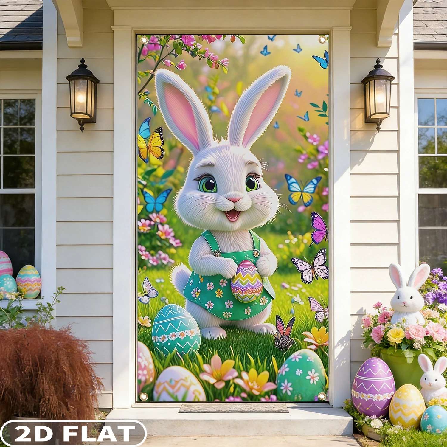 2D FLAT 1pc Easter Bunny Party Banner - 91x185cm/35.8x72.8 Inch, Spring Meadow Scene, Bunny in Green Dress Holding Eggs
2D FLAT 1pc Easter Bunny Party Banner - 91x185cm/35.8x72.8 Inch, Spring Meadow Scene, Bunny in Green Dress Holding Eggs