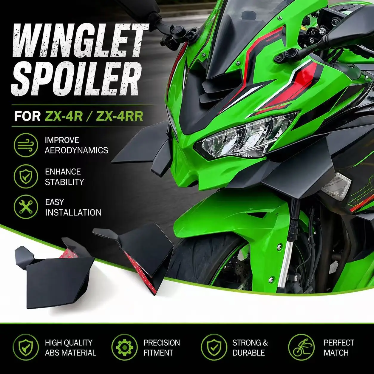 For ZX-4R ZX-4RR 2023-2026 Motorcycle Front Winglet Spoiler Aerodynamic Side Wing Fairing Downforce Deflector Accessories
For ZX-4R ZX-4RR 2023-2026 Motorcycle Front Winglet Spoiler Aerodynamic Side Wing Fairing Downforce Deflector Accessories