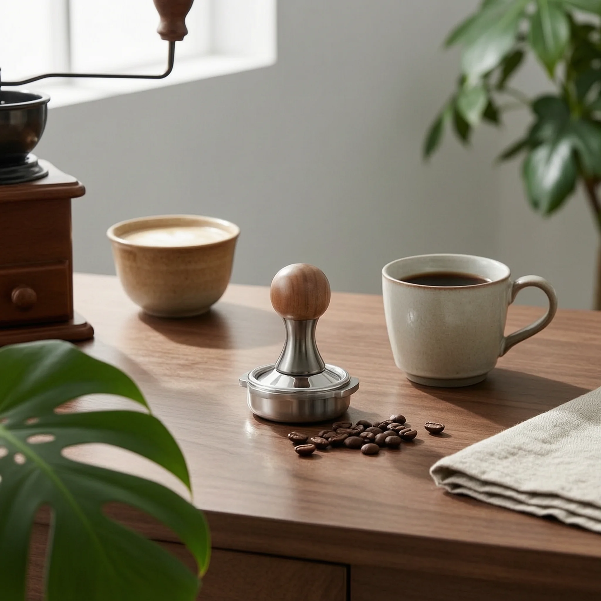 Espresso Tamping Set Wooden Top Coffee Distributor Set WDT Tool Kit Polished Silver Base Cafe Gear Black Metal Stem
Espresso Tamping Set Wooden Top Coffee Distributor Set WDT Tool Kit Polished Silver Base Cafe Gear Black Metal Stem