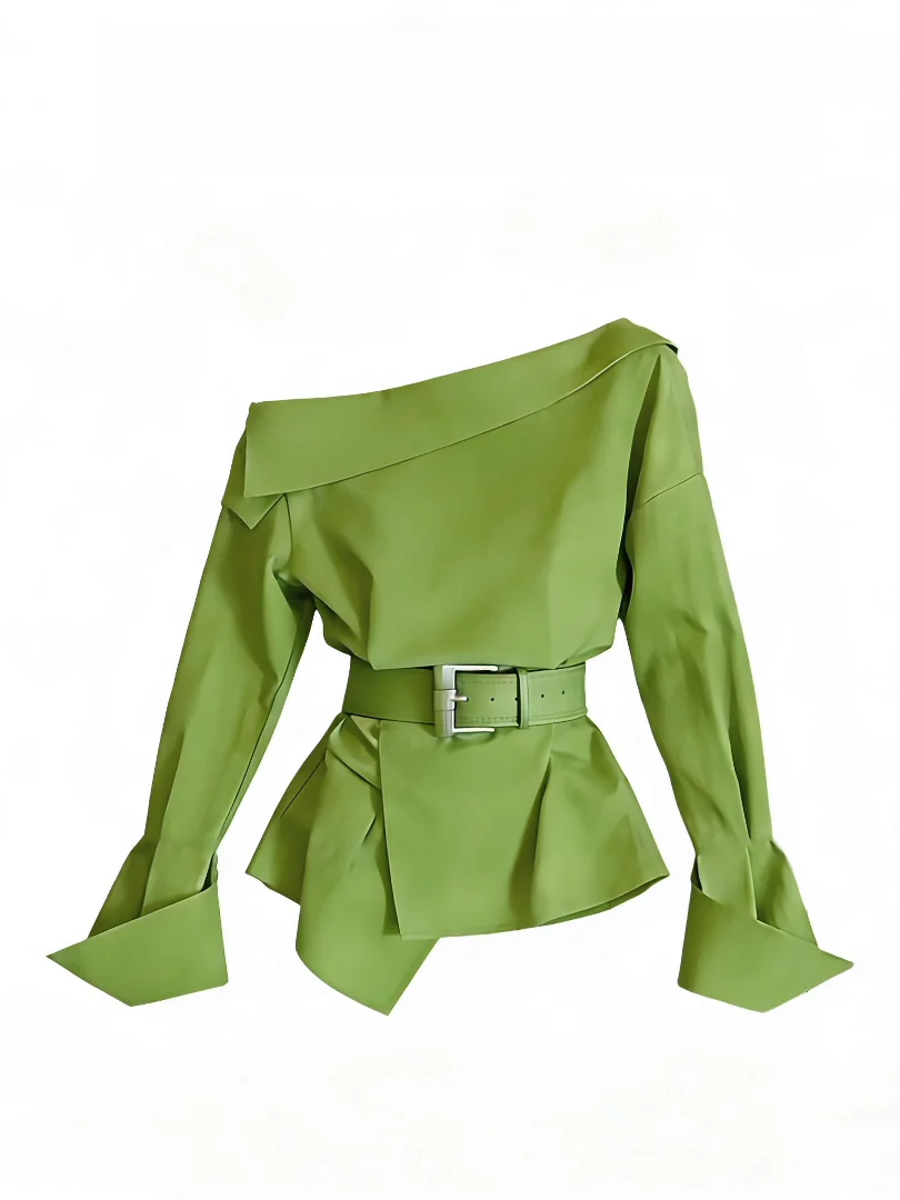 Spring 2026 Women's Green Long Sleeve Shirt Waist Cinched Design French Style Fashion Commute Top Shoulder Bared Slant Shoulder
Spring 2026 Women's Green Long Sleeve Shirt Waist Cinched Design French Style Fashion Commute Top Shoulder Bared Slant Shoulder