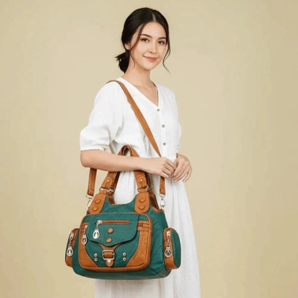 Black Handbag Retro Tote Bag Multi-pockets Magnetic Button Contrast Color Shoulder Bag Texture Leather Waterproof
Black Handbag Retro Tote Bag Multi-pockets Magnetic Button Contrast Color Shoulder Bag Texture Leather Waterproof