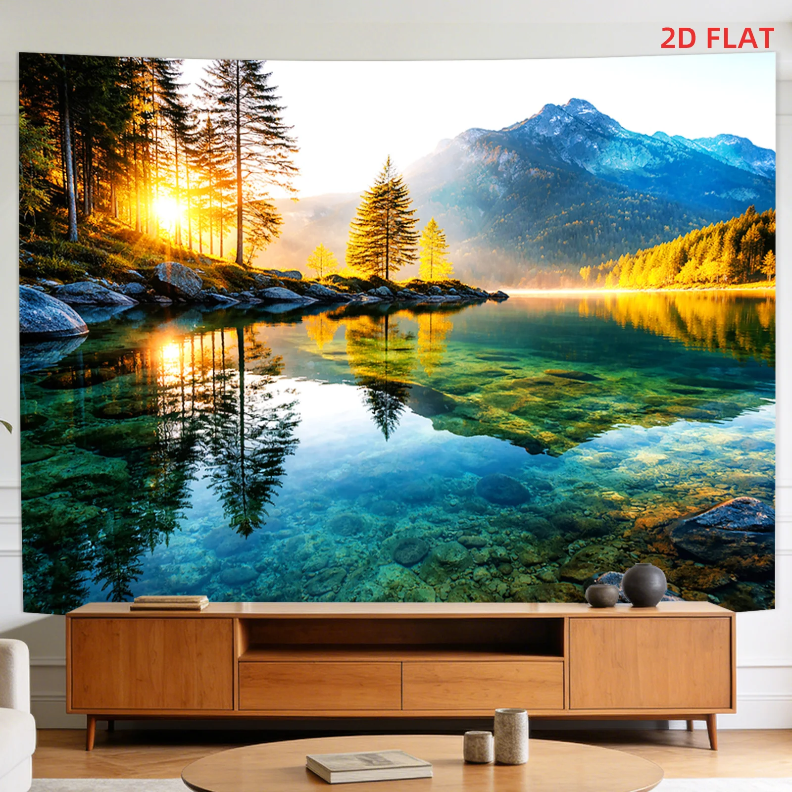Idyllic Mountain Lake Landscape Tapestry, Sunrise Forest Clear Water Reflection Scenery Wall Cloth For Home Relax Backdrop
Idyllic Mountain Lake Landscape Tapestry, Sunrise Forest Clear Water Reflection Scenery Wall Cloth For Home Relax Backdrop
