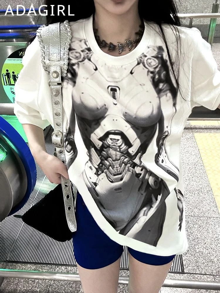 ADAgirl Y2k White Women's Cotton T-shirt Cyber Punk Robot Print T-shirs Anime Graphic Tees Summer Clothes Oversize Streetwear
ADAgirl Y2k White Women's Cotton T-shirt Cyber Punk Robot Print T-shirs Anime Graphic Tees Summer Clothes Oversize Streetwear