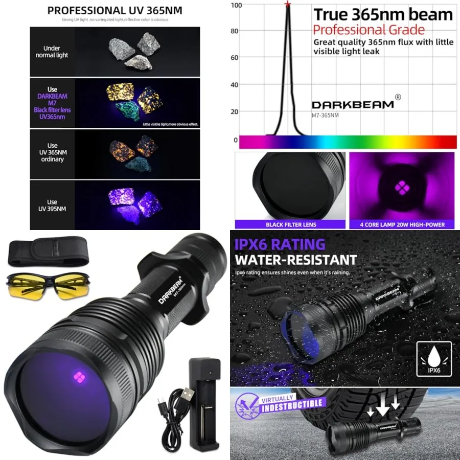 UV Flashlight 365nm Black Light - Woods Lamp 20W High Power Rechargeable Ultraviolet Light with Filter - Detector for Pet Urine
UV Flashlight 365nm Black Light - Woods Lamp 20W High Power Rechargeable Ultraviolet Light with Filter - Detector for Pet Urine