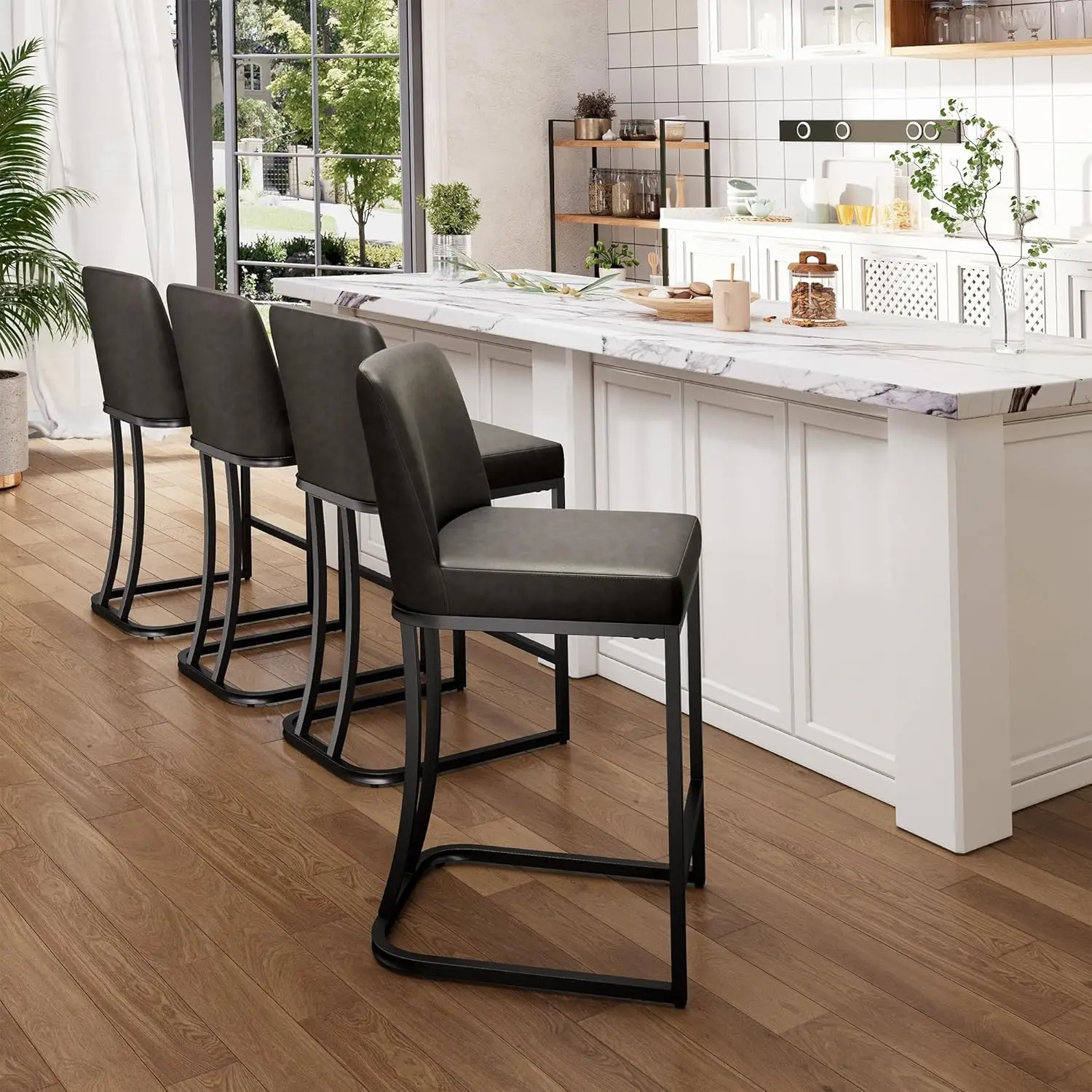 Grey Leather Bar Stools Set of 4, Counter Height 24" Bar Stools, Customized
Grey Leather Bar Stools Set of 4, Counter Height 24" Bar Stools, Customized