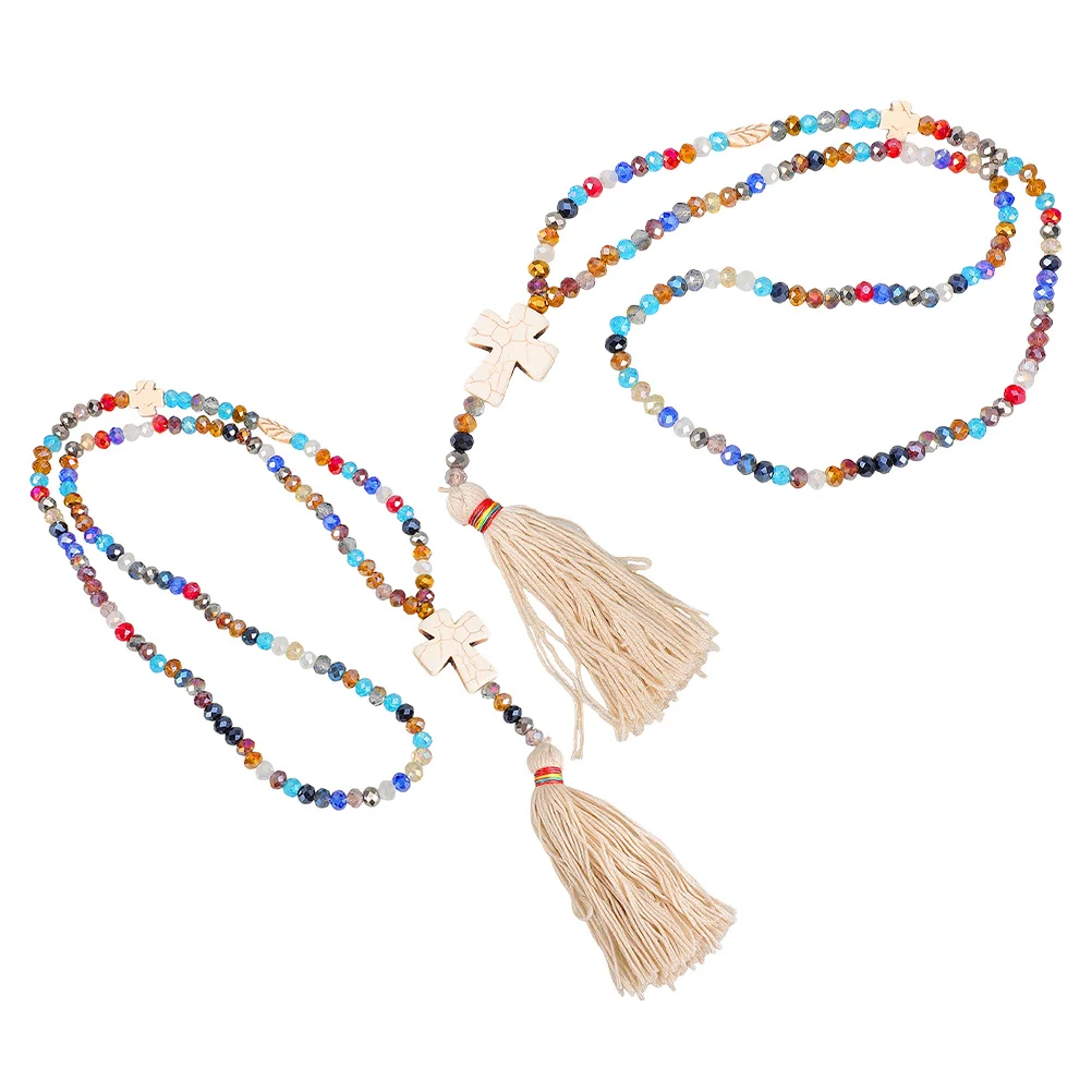2Pcs Crystal Necklace Boho Beaded Cross Pendant Tassel Handmade Religious Jewelry Prayer Accessory for Women Men Faith Rosary
2Pcs Crystal Necklace Boho Beaded Cross Pendant Tassel Handmade Religious Jewelry Prayer Accessory for Women Men Faith Rosary