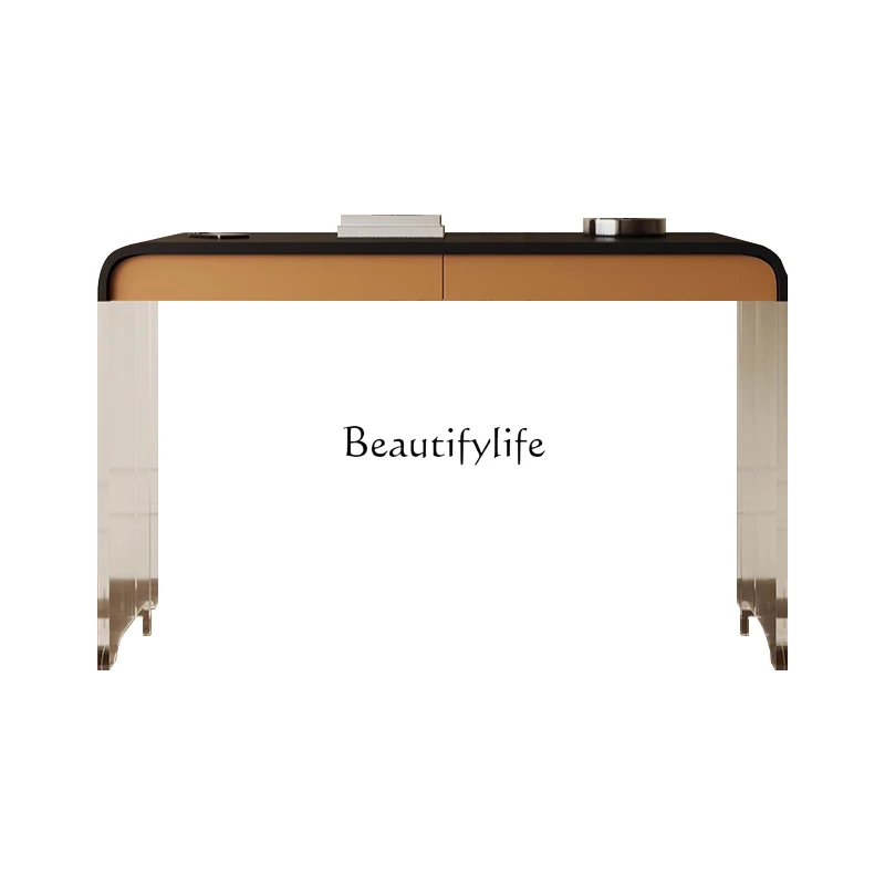Acrylic Desk with Floating Feel, Black Saddle Leather Finish, Cream Style, Home Office Computer Desk
Acrylic Desk with Floating Feel, Black Saddle Leather Finish, Cream Style, Home Office Computer Desk