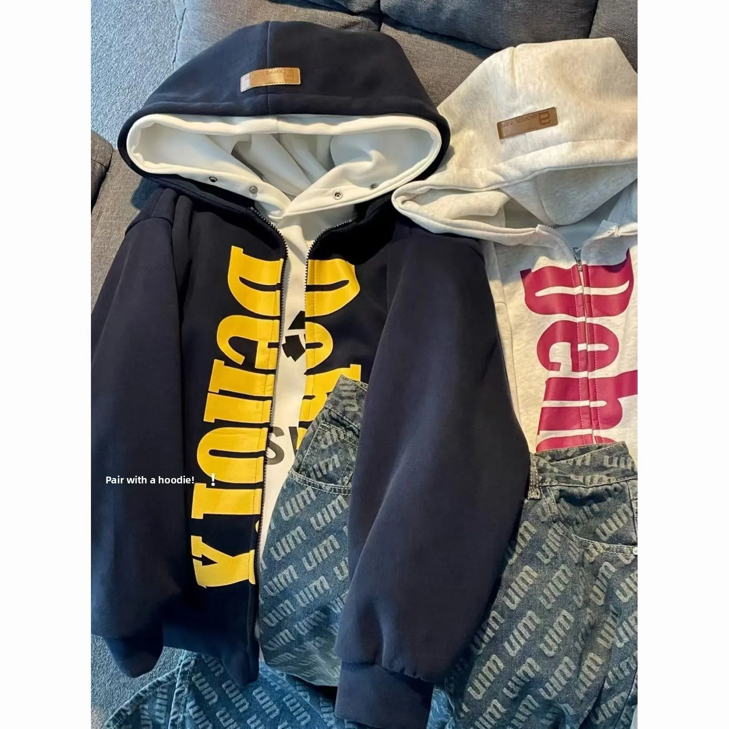 Large Size American Letter Print Zipper Jaet Hooded Fce Sweatirt ex Loose Autumn Winter Personalized Casual
Large Size American Letter Print Zipper Jaet Hooded Fce Sweatirt ex Loose Autumn Winter Personalized Casual