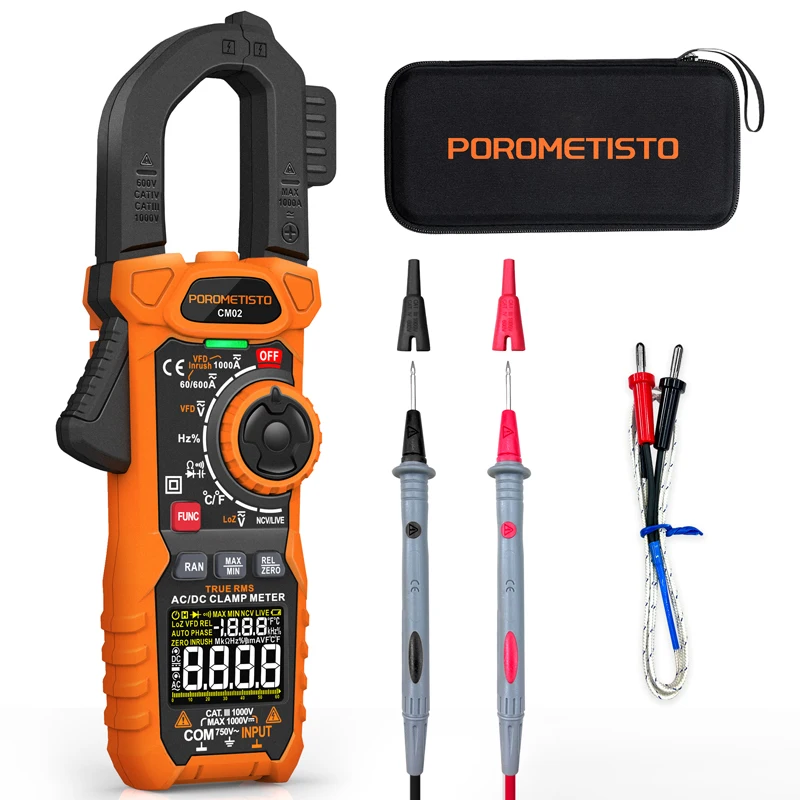 CM02 Digital Meter Clamp AC/DC,1000A True RMS Multimeter Tester,6000 Counts,with Temperature, NCV, LPF, Voltage and Current Test
CM02 Digital Meter Clamp AC/DC,1000A True RMS Multimeter Tester,6000 Counts,with Temperature, NCV, LPF, Voltage and Current Test