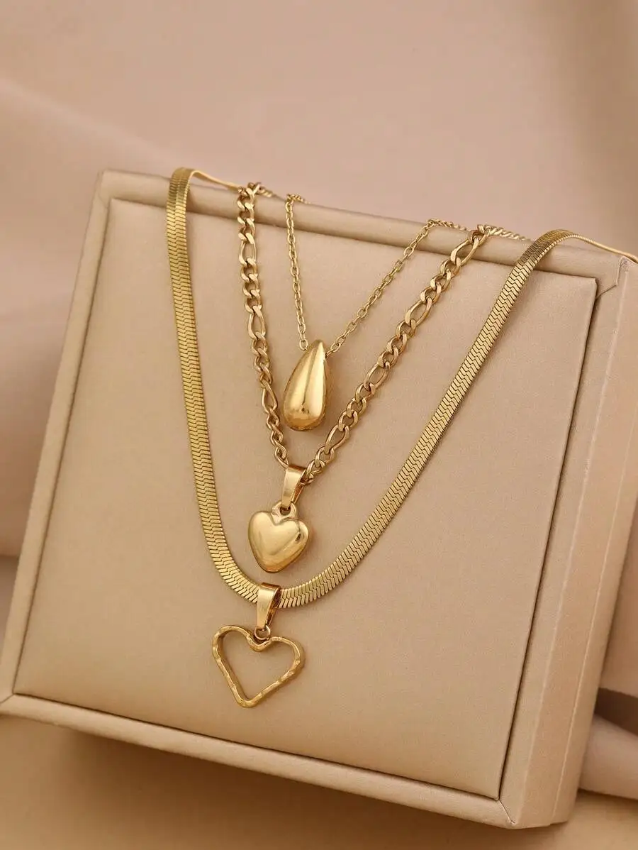 3pcs Stainless Steel Layered Necklaces Set With Melon Seed And Heart Pendants For Women Daily Wear Gift
3pcs Stainless Steel Layered Necklaces Set With Melon Seed And Heart Pendants For Women Daily Wear Gift