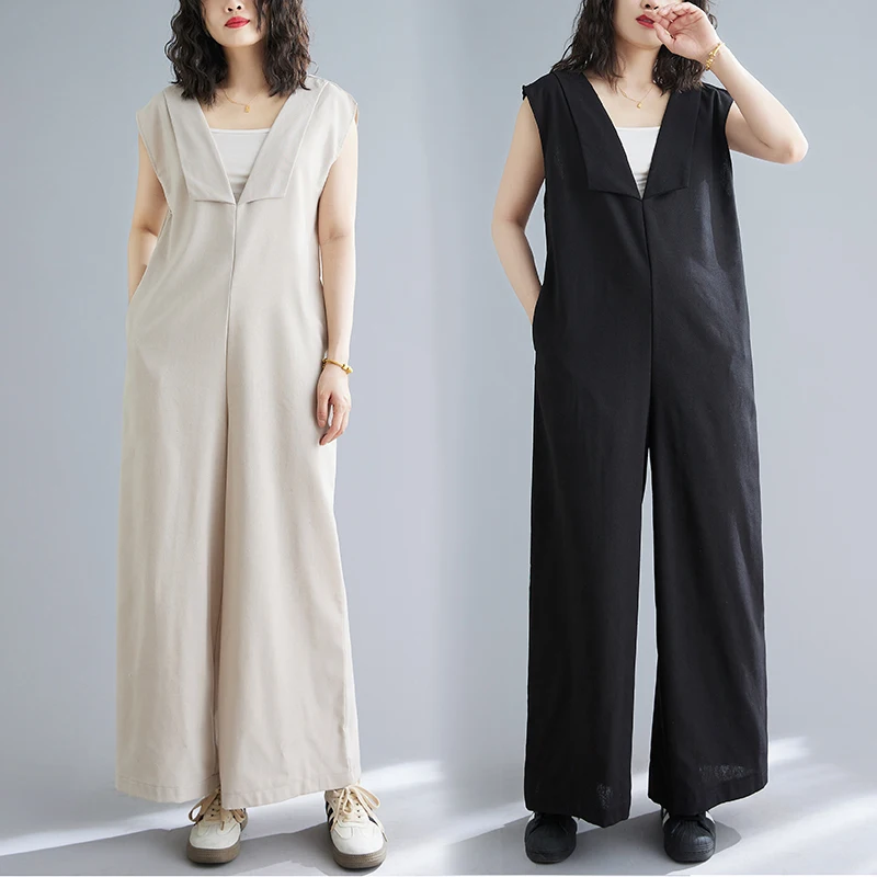 Loose Cotton Lin Romper V-neck Sleeveless Wide-leg Pants Women's Summer New Style Age-reducing Elegant One-piece Suit
Loose Cotton Lin Romper V-neck Sleeveless Wide-leg Pants Women's Summer New Style Age-reducing Elegant One-piece Suit