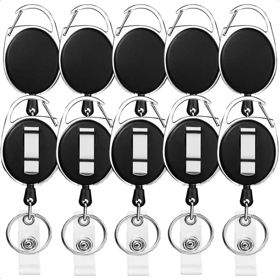 Retractable Badge Holder with Carabiner Reel Clip and Key Ring for ID Card Key Keychain Holders Black 10 Pieces by Moever
Retractable Badge Holder with Carabiner Reel Clip and Key Ring for ID Card Key Keychain Holders Black 10 Pieces by Moever