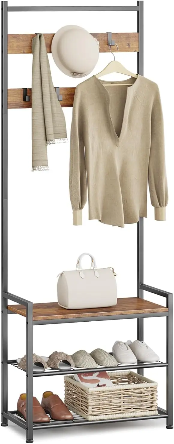 Вешалка для одежды, дерево в прихожей с местом для хранения обуви, скамейка для хранения дерева в прихожей, деревянная акцентная мебель с металлическим каркасом, 3-в-1
Вешалка для одежды, дерево в прихожей с местом для хранения обуви, скамейка для хранения дерева в прихожей, деревянная акцентная мебель с металлическим каркасом, 3-в-1