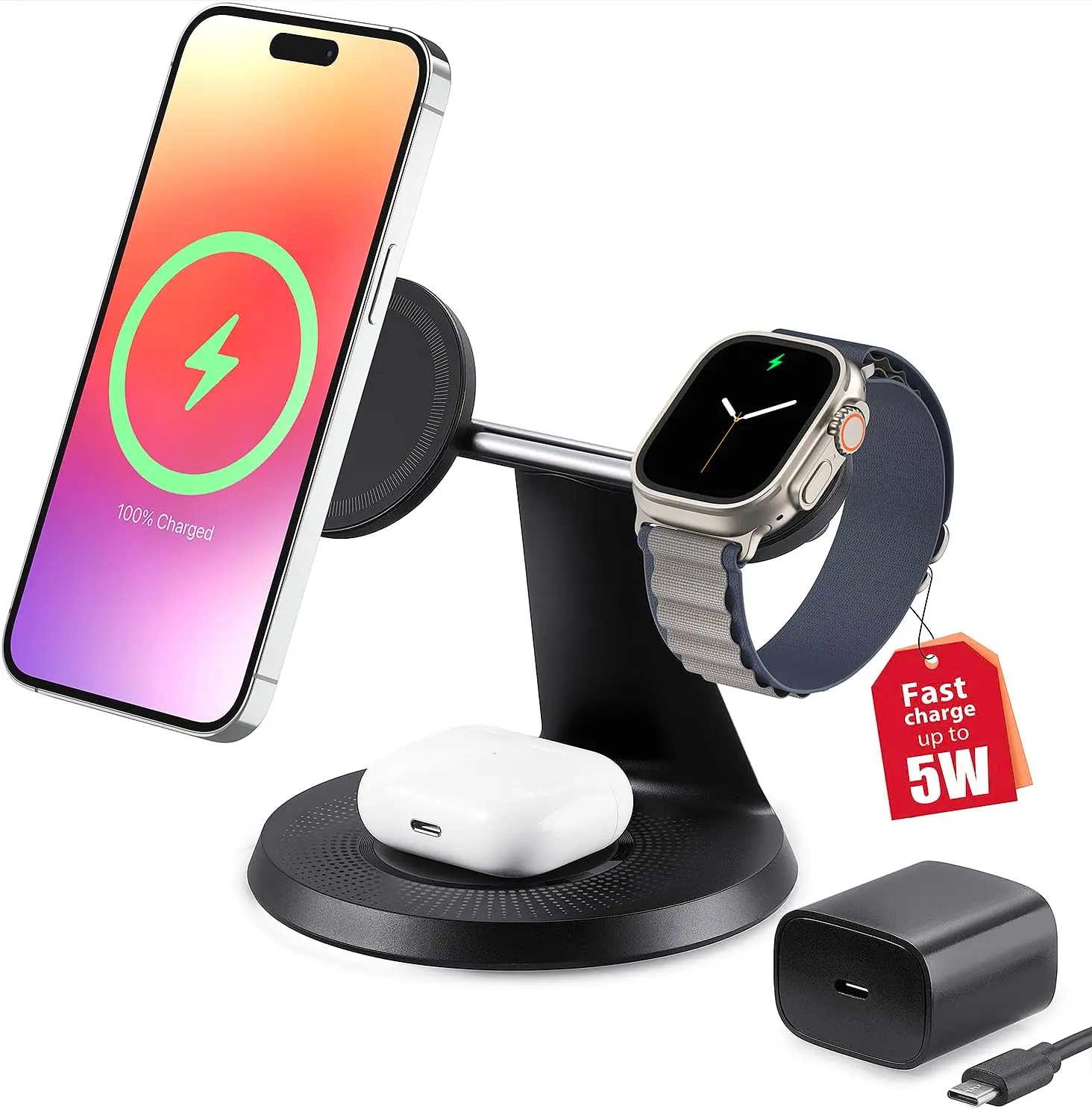 Магнитное беспроводное зарядное устройство 3-в-1 для iPhone, Apple Watch и AirPods с быстрой зарядкой и устойчивой подставкой
Магнитное беспроводное зарядное устройство 3-в-1 для iPhone, Apple Watch и AirPods с быстрой зарядкой и устойчивой подставкой