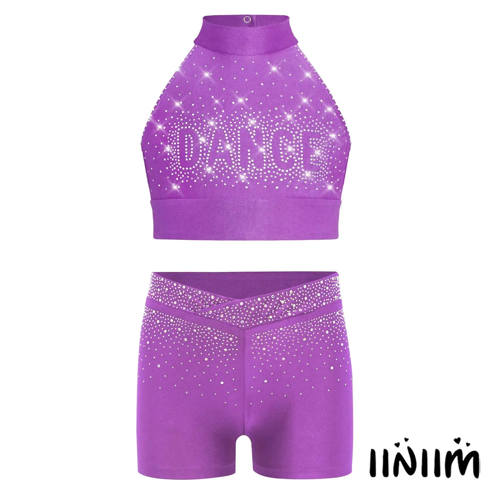 Kids Girls Jazz Cheerleading Dance Outfit Halter Sleeveless Backless Cross Back Glittery Rhinestones Jazz Crop Top with Shorts
Kids Girls Jazz Cheerleading Dance Outfit Halter Sleeveless Backless Cross Back Glittery Rhinestones Jazz Crop Top with Shorts