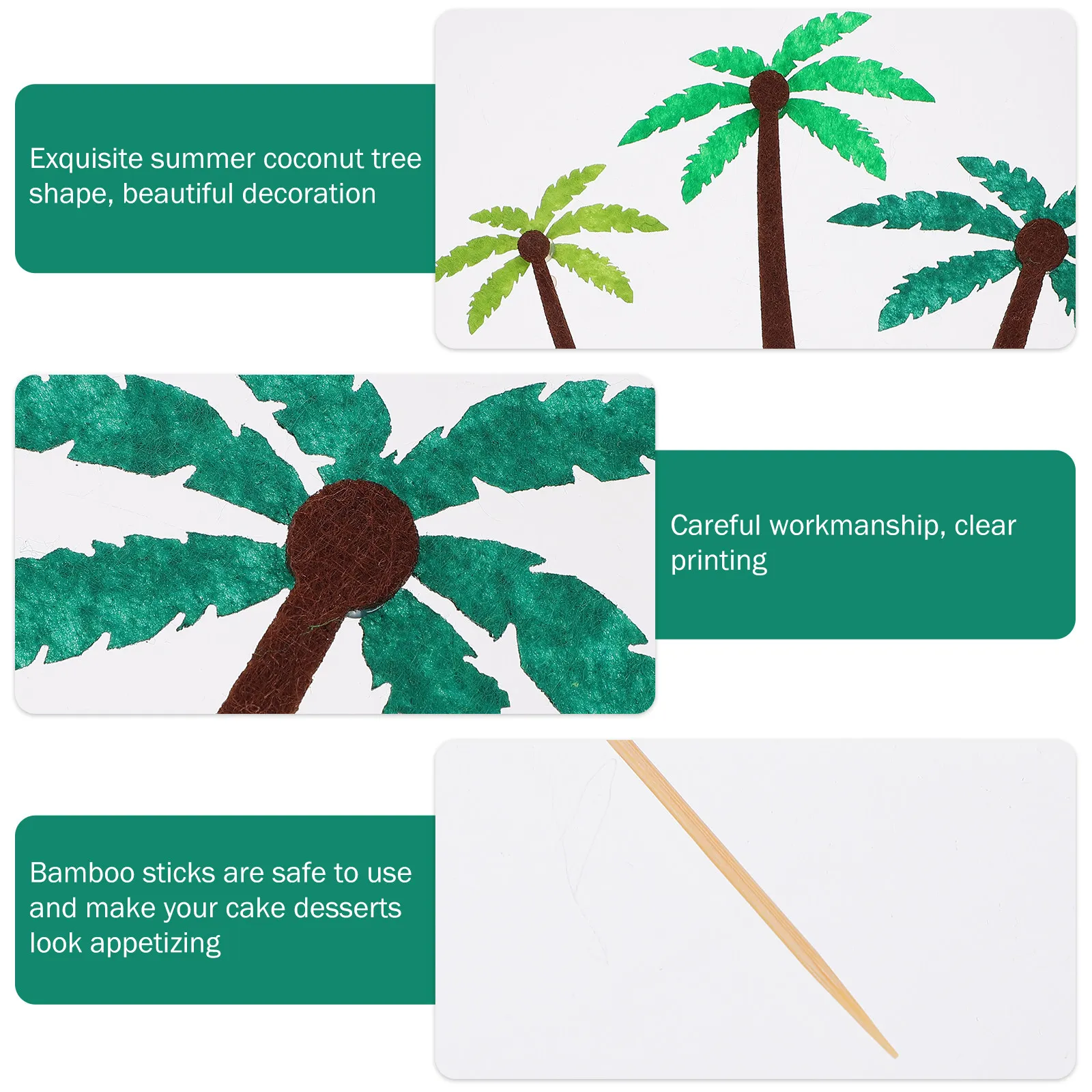 24Pcs Coconut Palm Tree Cake Toppers Premium Felt Wooden Decorative Cake Ornament for Hawaiian Theme Party Dessert Decoration
24Pcs Coconut Palm Tree Cake Toppers Premium Felt Wooden Decorative Cake Ornament for Hawaiian Theme Party Dessert Decoration