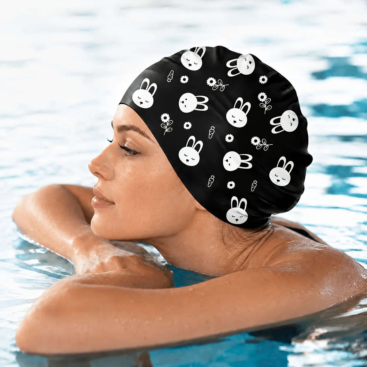 Comfortable with high elasticity, double-sided printing of rabbit cases. Silicone swimming cap, soft without head control, suitable for a variety of hairstyles such as long and short hair, keep hair dry and easy to take off. Stretch invariant.
Comfortable with high elasticity, double-sided printing of rabbit cases. Silicone swimming cap, soft without head control, suitable for a variety of hairstyles such as long and short hair, keep hair dry and easy to take off. Stretch invariant.