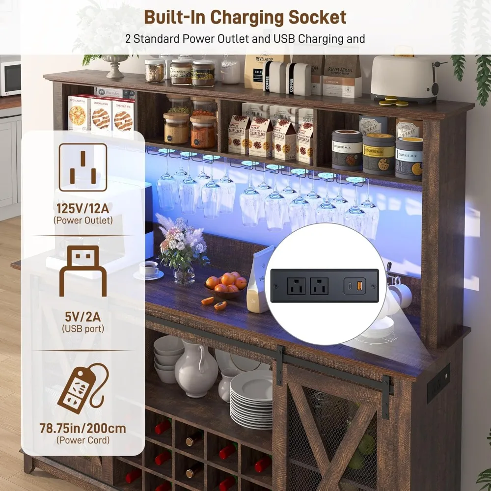 63"Wide 58"H Farmhouse Coffee Bar Cabinet with Power Outlet and LED Light,Wine Bar Cabinet w/ 4 Storage, Customized
63"Wide 58"H Farmhouse Coffee Bar Cabinet with Power Outlet and LED Light,Wine Bar Cabinet w/ 4 Storage, Customized