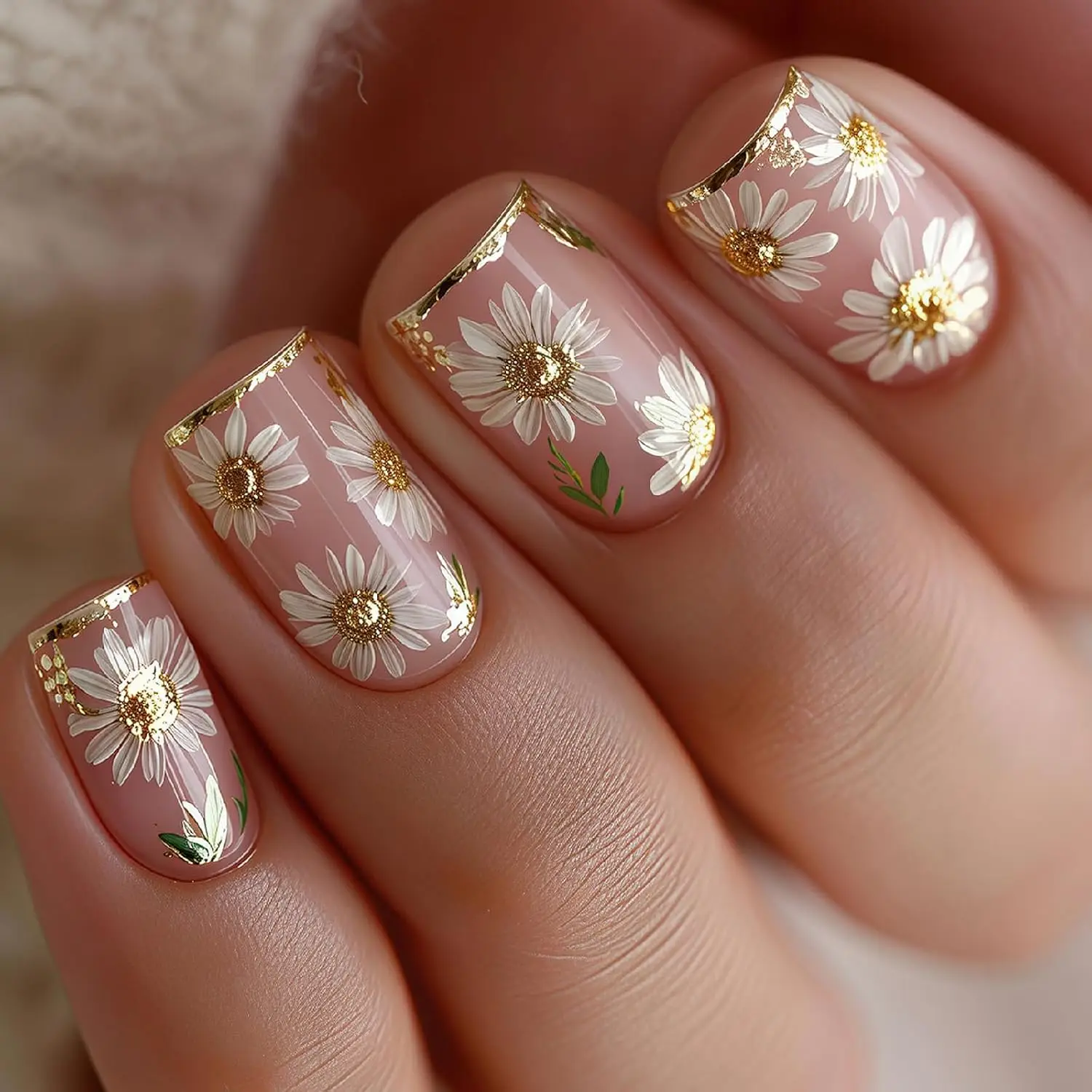 French Tip Press on Nails Short Square Fake Nails with Sunflower Leaves Glitter Designs Nails Press ons Pink Gold Glue on Nails
French Tip Press on Nails Short Square Fake Nails with Sunflower Leaves Glitter Designs Nails Press ons Pink Gold Glue on Nails