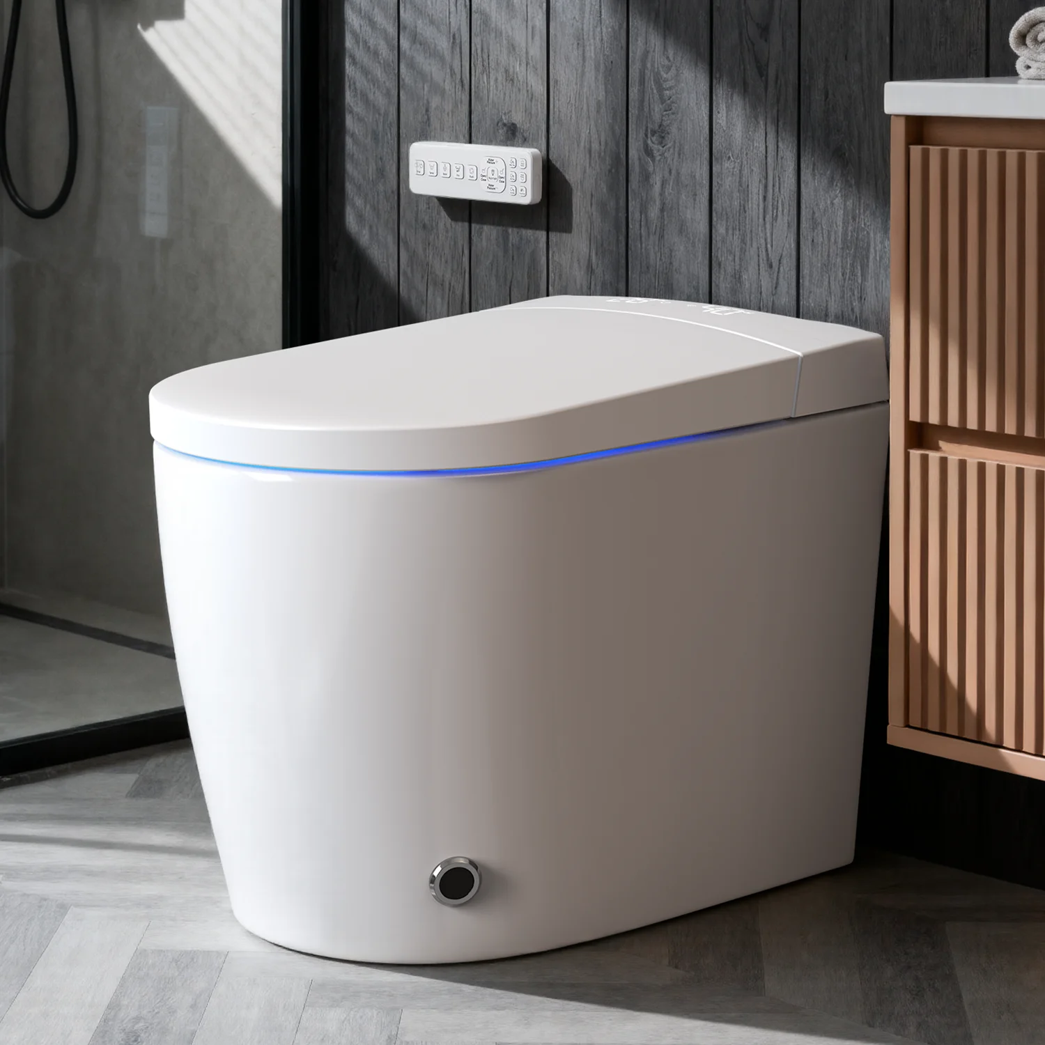 Compact Smart Toilet Bidet Wash Auto Open Lid Heated Seat 1.28 GPF Warm Wash Dryer Massage Clean Remote Control Night Light
Compact Smart Toilet Bidet Wash Auto Open Lid Heated Seat 1.28 GPF Warm Wash Dryer Massage Clean Remote Control Night Light