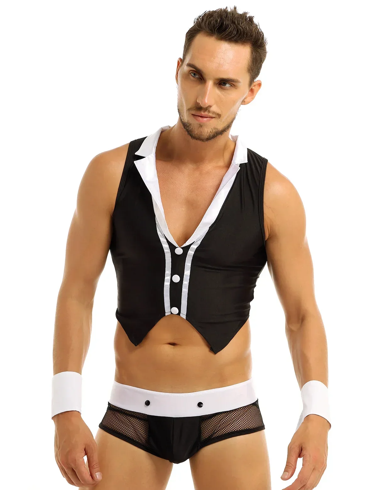 5PCS Men's Sexy Maid Costume Set with Top Boxer Briefs Collar Handcuffs - Role Play Lingerie Outfit for Adults
5PCS Men's Sexy Maid Costume Set with Top Boxer Briefs Collar Handcuffs - Role Play Lingerie Outfit for Adults
