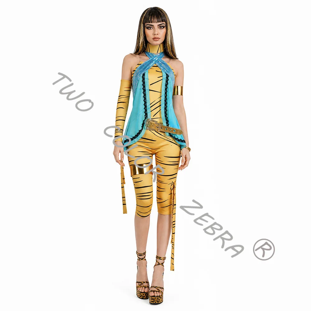 Anime Cleo De Nile Bodysuit Cosplay Costumes Yellow Tiger-Striped with Blue Overlay and Wig Clothes Accessories Set Roleplay
Anime Cleo De Nile Bodysuit Cosplay Costumes Yellow Tiger-Striped with Blue Overlay and Wig Clothes Accessories Set Roleplay