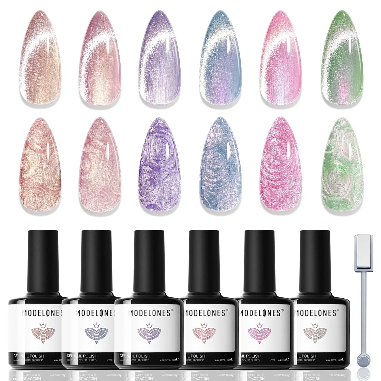 Cat Eye Gel Nail Polish Set, 6 Colors Shimmer Pearl Magnetic with Magnet, Iridescent Mermaid Swirl Shell, DIY Manicure Gift
Cat Eye Gel Nail Polish Set, 6 Colors Shimmer Pearl Magnetic with Magnet, Iridescent Mermaid Swirl Shell, DIY Manicure Gift