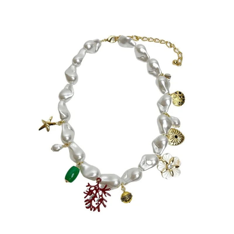 Coral shell flower pendant necklace female niche design sense irregular pearl collarbone chain neck chain tide
Coral shell flower pendant necklace female niche design sense irregular pearl collarbone chain neck chain tide