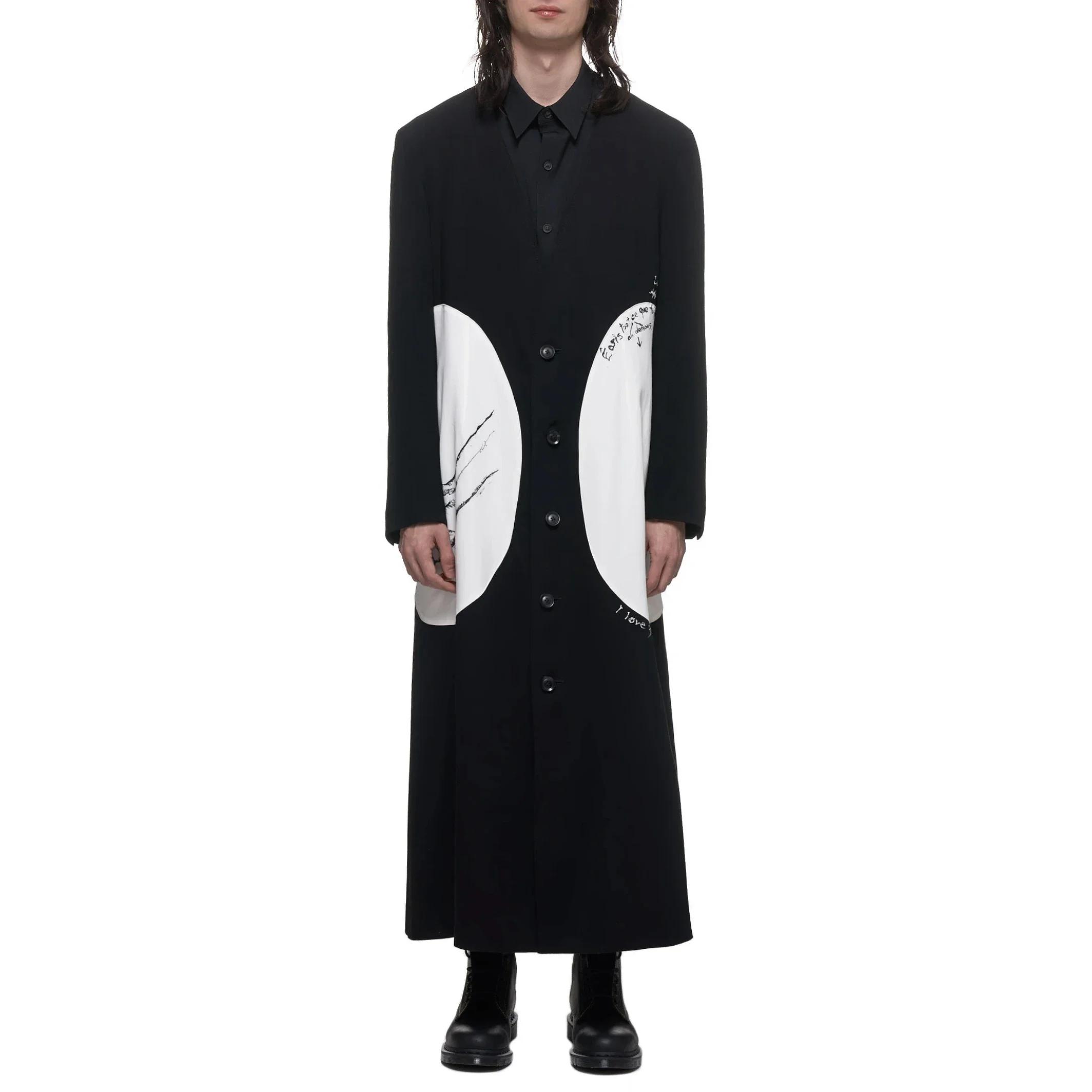 YOJI OOAK THIN LONG COAT Black and white long triacetate windbreaker summer thin jacket for men
YOJI OOAK THIN LONG COAT Black and white long triacetate windbreaker summer thin jacket for men
