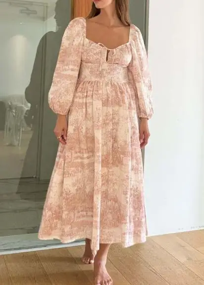 Women's Dress Summer New Fashionable Elegant Exclusive Style Flower Printed Square Neck High Waist Bubble Sleeve Long Dress
Women's Dress Summer New Fashionable Elegant Exclusive Style Flower Printed Square Neck High Waist Bubble Sleeve Long Dress