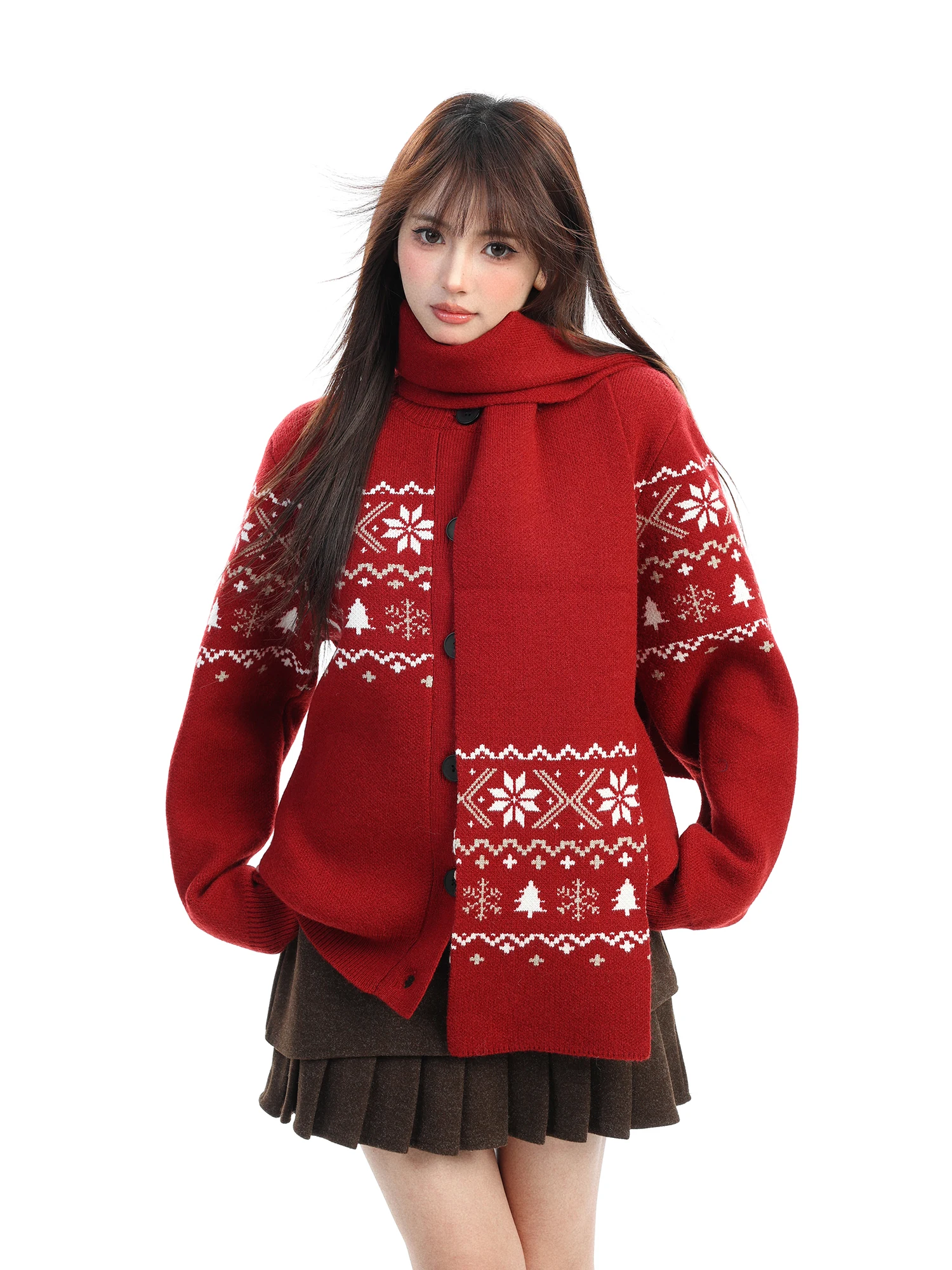 Red Knitted Cardigan Sweater Women's Autumn Winter Loose Fit Warmth Feifei Island Embroidery New Year's Faion Scarf Included
Red Knitted Cardigan Sweater Women's Autumn Winter Loose Fit Warmth Feifei Island Embroidery New Year's Faion Scarf Included