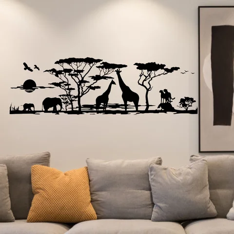 Large Africa Savannah Animals Tree Wall Sticker Living Room Bedroom Giraffe Bird Elephant Safari Jungle Wall Decal Kids Room